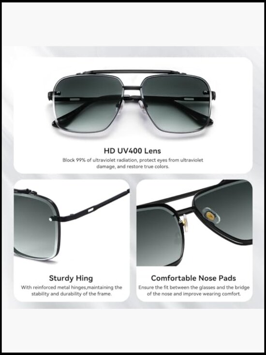 Vintage Square Aviator Sunglasses - UV400 Protection Metal Frame